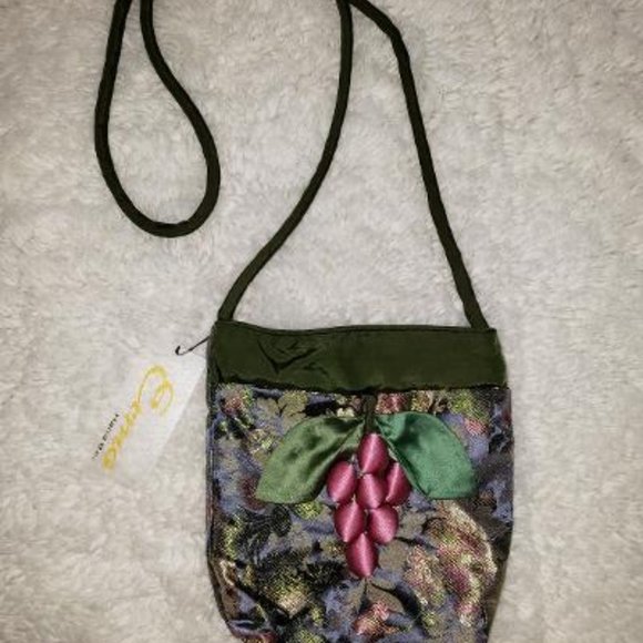 ECMO - Vintage Mini Bag  Embellished Grapes 8x8x2 New - Picture 1 of 7